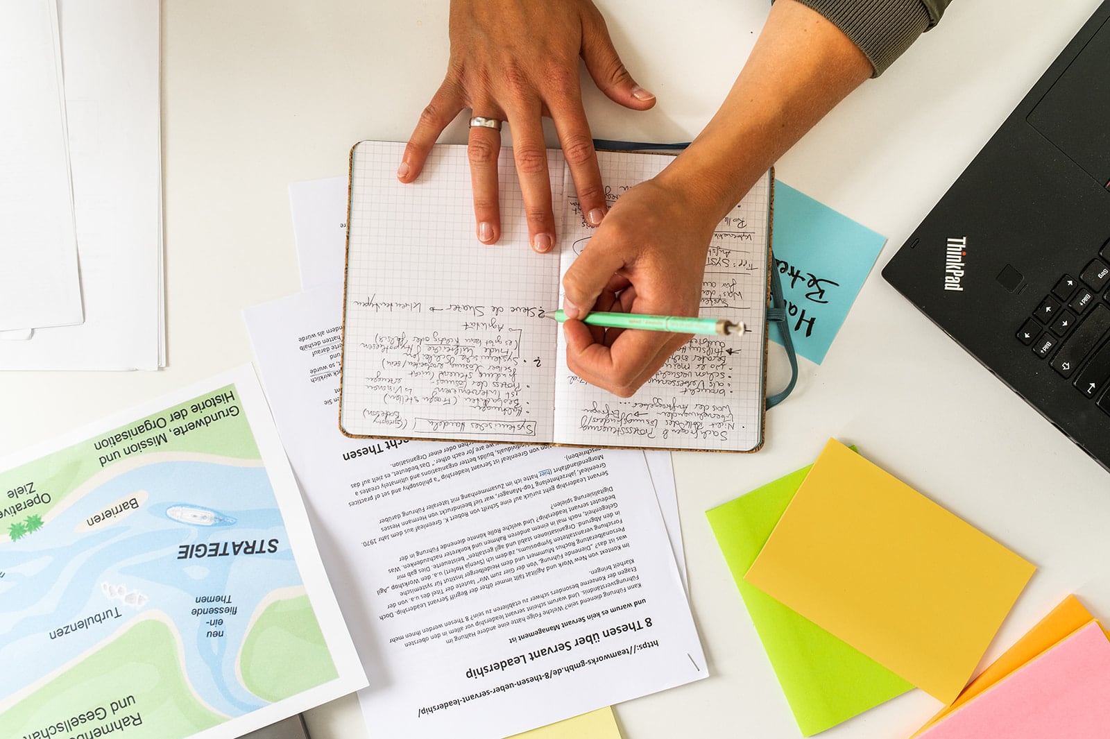 Produktive Arbeitsumgebung mit Notizen und Dokumenten.